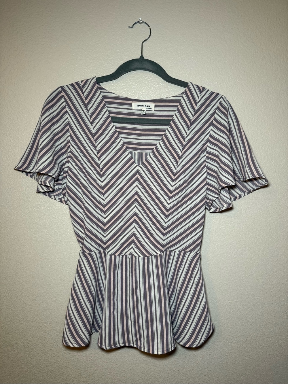 Monteau Lavender and White Striped Peplum Top